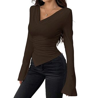 Women V Neck Long Sleeve Slim Tee Top