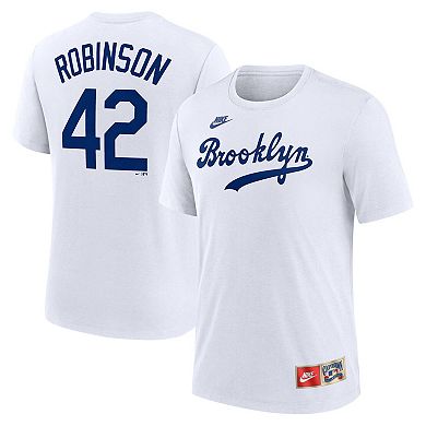 Men's Nike Jackie Robinson White Brooklyn Dodgers Cooperstown Collection Tri-Blend Name & Number T-Shirt