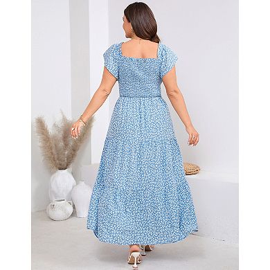 Women's Plus Size Elegant Square Neck Ruffle Short Sleeve Dress