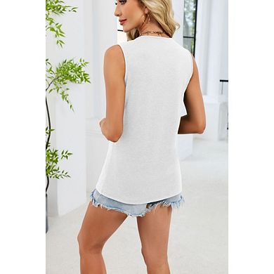 Women V Neck Solid Color Casual Sleeveless Vest Top Summer Trendy Basic Tank Tops Shirt