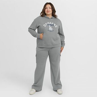 Women's WEAR by Erin Andrews Gray Los Angeles Dodgers Plus Size Waffle-Knit Long-Sleeve Hoodie & Lounge Pant Set