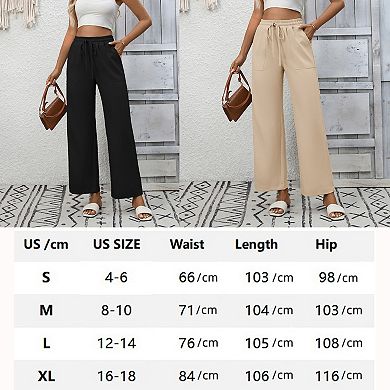 Womens Wide Leg Pants Casual Loose Drawstring Elastic Waist Lounge Trousers with Pockets