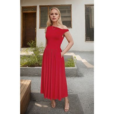 Women's Off The Shoulder Versatile Elegant Wedding Guest Cocktail Maxi Dresses