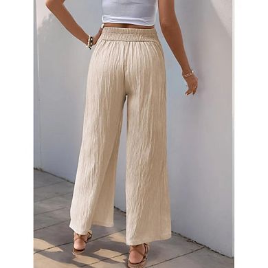 Women's High Waist Pants Solid Color Pleated Cropped Wide Leg Pant