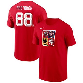 Men's Nike David Pastrnak Red Czech Republic Hockey 2026 Name & Number T-Shirt