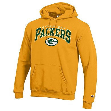 Men's Champion Gold Green Bay Packers Powerblend Arch over Logo Hoodie