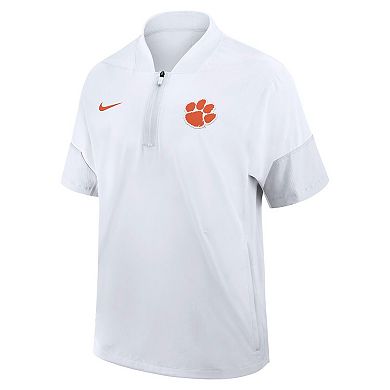 Men's Nike White Clemson Tigers 2026 Sideline Short Sleeve Quarter-Zip Coach Jacket