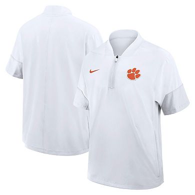 Men's Nike White Clemson Tigers 2026 Sideline Short Sleeve Quarter-Zip Coach Jacket