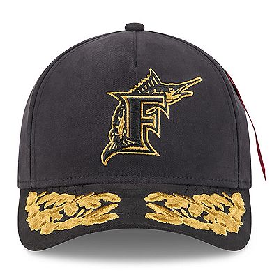 Men's New Era x Alpha Industries Black Florida Marlins A-Frame 9FORTY Adjustable Hat