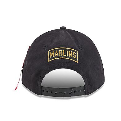 Men's New Era x Alpha Industries Black Florida Marlins A-Frame 9FORTY Adjustable Hat