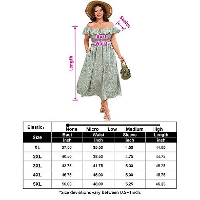 Women Elegant Floral Print Ruffle Sleeve Plus Size Maxi Dress