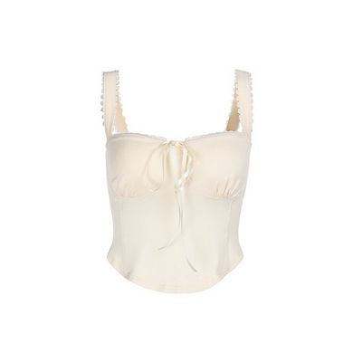 Women's Elegant Slim Fit Lace Trim Camisole Corset Tops Cold Shoulder Ties Back Going Out Tank Top