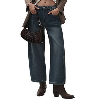 Women's High Waisted Vintage Baggy Jeans Washed Straight Fit Wide Leg Jeans Ankle Denim Pants