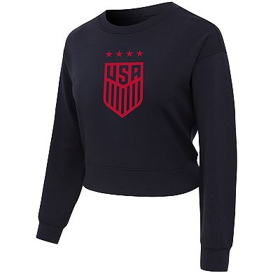 Women's Concepts Sport Black USWNT Tri-Blend Darby Knit Long Sleeve Crop Top
