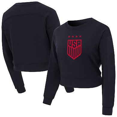 Women's Concepts Sport Black USWNT Tri-Blend Darby Knit Long Sleeve Crop Top