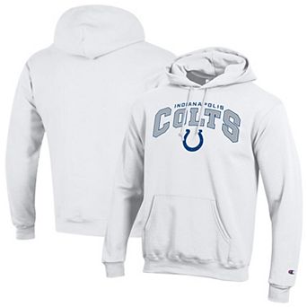 Men's Champion White Indianapolis Colts Powerblend Arch over Logo Hoodie