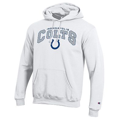 Men's Champion White Indianapolis Colts Powerblend Arch over Logo Hoodie