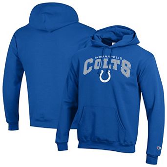 Men's Champion Royal Indianapolis Colts Powerblend Arch over Logo Hoodie