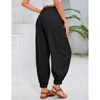 Women's Harem Pants Trousers Casual Elastic High Waist Palazzo Harem Pants with Pockets
