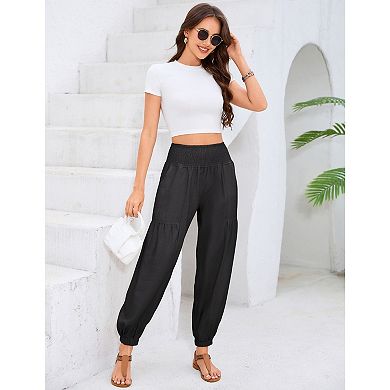Women's Harem Pants Trousers Casual Elastic High Waist Palazzo Harem Pants with Pockets