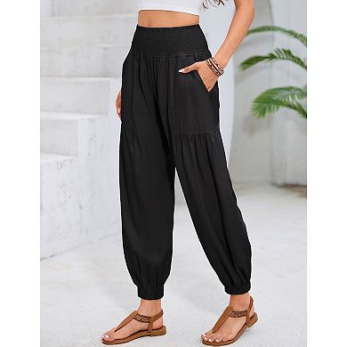 Women's Harem Pants Trousers Casual Elastic High Waist Palazzo Harem Pants with Pockets