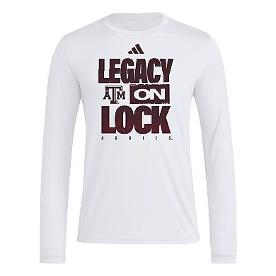 Men's adidas White Texas A&M Aggies Legacy On Lock Pregame Long Sleeve T-Shirt
