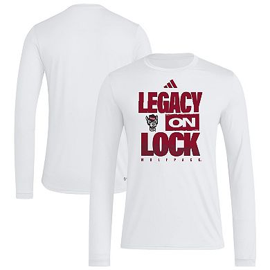 Men's adidas White NC State Wolfpack Legacy On Lock Pregame Long Sleeve T-Shirt