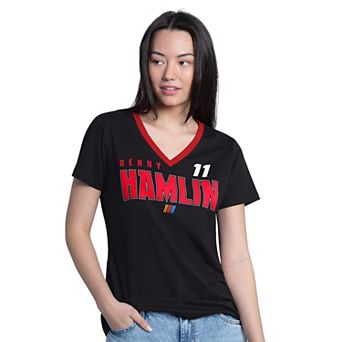 Women's G-III 4Her by Carl Banks Black Denny Hamlin Best Team V-Neck T-Shirt