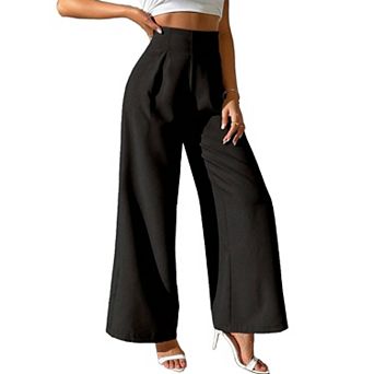 Womens Wide Leg Palazzo Pants High Waist Pleated Work Business Loose Casual Trousers