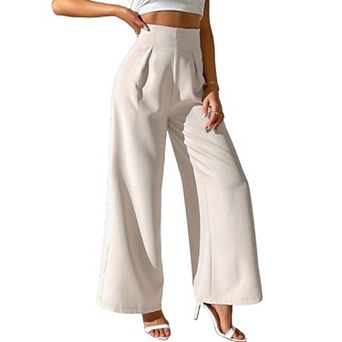 Womens Wide Leg Palazzo Pants High Waist Pleated Work Business Loose Casual Trousers