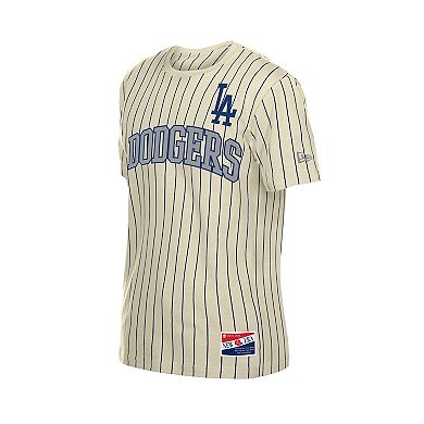 Men's New Era Cream Los Angeles Dodgers Throwback Meshback Pinstripe T-Shirt
