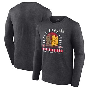 Men's Fanatics Heather Charcoal Kansas City Chiefs vs. San Francisco 49ers Super Bowl LVIII Matchup Final Battle Long Sleeve T-Shirt