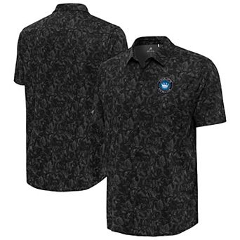 Men's��Antigua Black Charlotte FC Lush Woven Button-Up Top