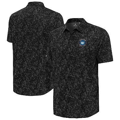 Men's Antigua Black Charlotte FC Lush Woven Button-Up Top