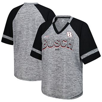 Women's G-III 4Her by Carl Banks Heather Gray Kyle Busch Hall of Fame Oversized Raglan V-Neck T-Shirt