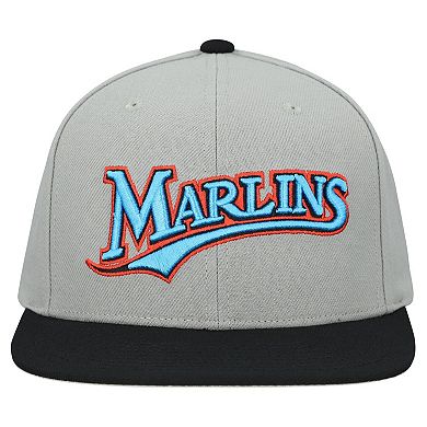 Men's Mitchell & Ness Gray Florida Marlins Cooperstown Collection Basic Flip Snapback Hat