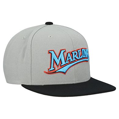 Men's Mitchell & Ness Gray Florida Marlins Cooperstown Collection Basic Flip Snapback Hat