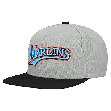 Men's Mitchell & Ness Gray Florida Marlins Cooperstown Collection Basic Flip Snapback Hat