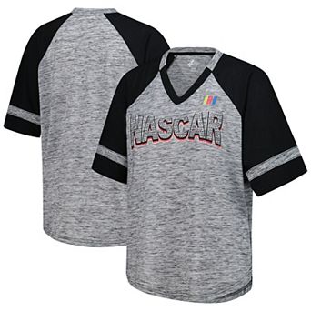 Women's G-III 4Her by Carl Banks Heather Gray NASCAR Hall of Fame Oversized Raglan V-Neck T-Shirt