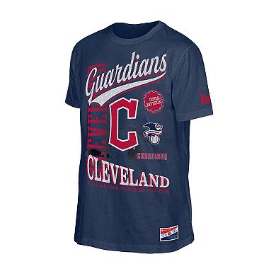 Men's New Era Navy Cleveland Guardians Oversized Throwback Distressed T-Shirt