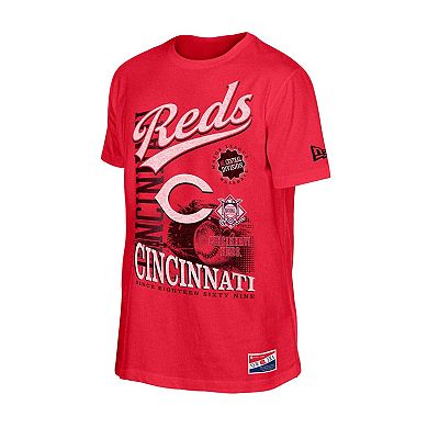 Men's New Era Red Cincinnati Reds Oversized Throwback Distressed T-Shirt