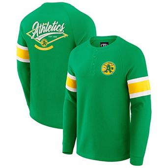 Men's Darius Rucker Collection by Fanatics Green Athletics Waffle-Knit Raglan Long Sleeve Henley T-Shirt