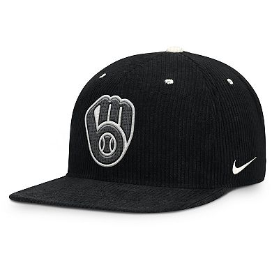 Men's Nike Black Milwaukee Brewers Pro Corduroy Structured Snapback Hat