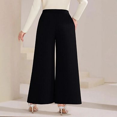 Womens Plus Size Wide Leg Pants High Waisted Pleated Casual Trouser Office Work Palazzo Pants