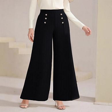 Womens Plus Size Wide Leg Pants High Waisted Pleated Casual Trouser Office Work Palazzo Pants
