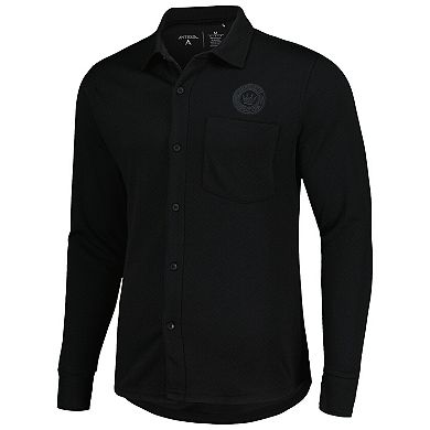 Men's Antigua Black Charlotte FC Streamer Diamond Button-Up Shacket