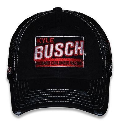 Unisex Checkered Flag Sports Black Kyle Busch Vintage Patch Trucker Adjustable Hat