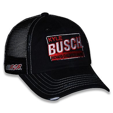 Unisex Checkered Flag Sports Black Kyle Busch Vintage Patch Trucker Adjustable Hat