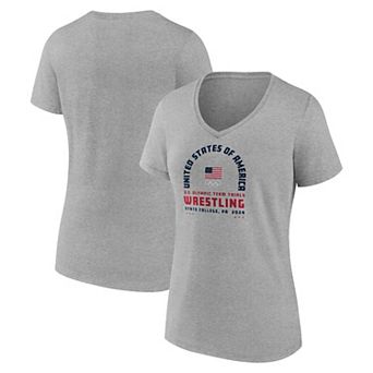 Women's Gray Team USA U.S. Olympic Team Wrestling Trials Combat Arch V-Neck T-Shirt