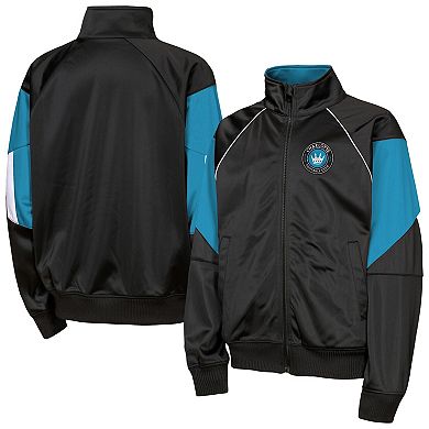 Youth Outerstuff Black/Blue Charlotte FC Color Blocked Full-Zip Track Jacket